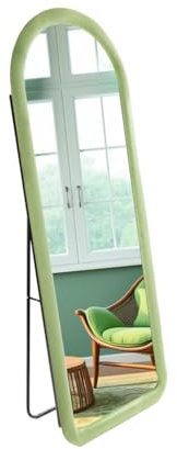 SensaHome gepolsterter Standspiegel oval – Ganzkörperspiegel Wildledersamt – 60 x 160 – Grün