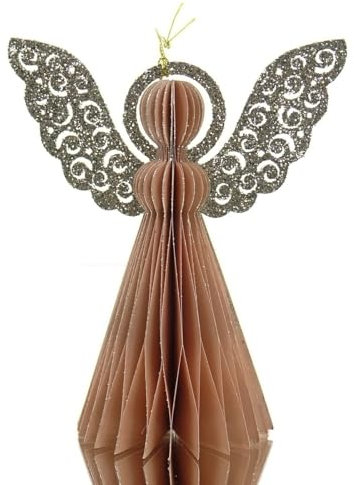 Kaemingk Weihnachtsengel Rosa mit Glitterflügeln faltbar 15 cm - Papier