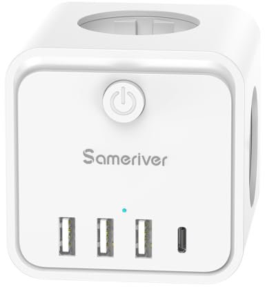 SteckdosenwürfeL Steckdosenleiste ohne Kabel mit Schalter, Mehrfachsteckdose mit Steckdosen (4000W/16A) mit 4 USB Steckdose Mehrfachstecker für Zuhause Büro Weiß