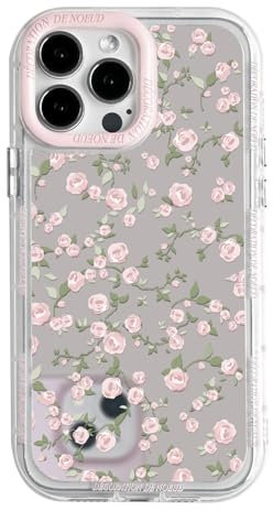 NITITOP Compatible with iPhone 12 Pro Max Case Cute Glossy Mirror Flower Floral Vintage Rose Pattern for Women Girls Light Pink Frame Design Shockproof Silver Protective Cover - Light Pink Rose