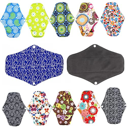 MOLUCKFU 5Stücke Wiederverwendbare Hygienetücher aus Bambuskohle Waschbare Damenbinden Faltbar Atmungsaktiv und Saugfähig für Menstruation und Wochenbett