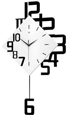 Large Wall Clocks for Living Room,Decor Silent Modern Wall Clocks with Pendulum Battery Operated for Bedroom Office Kitchen Home,Black and White Decorative Non Ticking Wall Clock 13.4 x 24.8Inch