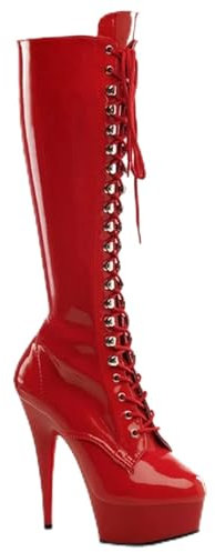 Stivali Moda Donna 15CM Piattaforma da Donna Tacco Alto Pelle PU Lace Up Stivali con Zip Solidi al Ginocchio Scarpe Fetish Esotiche
