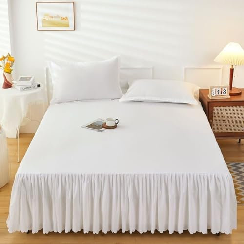 Grewod Betthusse Boxspringbett 180x220cm Bettrock Höhe 45 cm, Bambus Weiß Bettlaken Einfarbig Bettvolant
