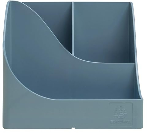 EXACOMPTA - SKU 69570D - Set of 4 Pen Wave Autentik pencil pots blue grey - with 5 compartments - 4 high compartments for large utensils - 1 bottom compartment for small utensils