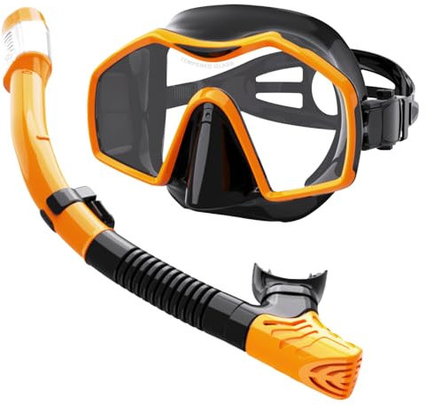 Schnorchelset Erwachsene,Schnorcheln Set mit Taucherbrille und Trocken Schnorchel,Anti-Fog Anti-Leck Schnorchelmaske Tauchmaske aus Gehärtetem Glas,für Tauchen Schnorcheln Schwimmen,Dry Schnorchel