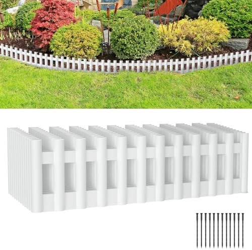 UISEBRT Bordure de pelouse en plastique aspect bois avec piquets, bordure de parterre flexible en polypropylène blanc 1 élément (L x H) : 43 x 12 cm – 6 pièces, 258 cm