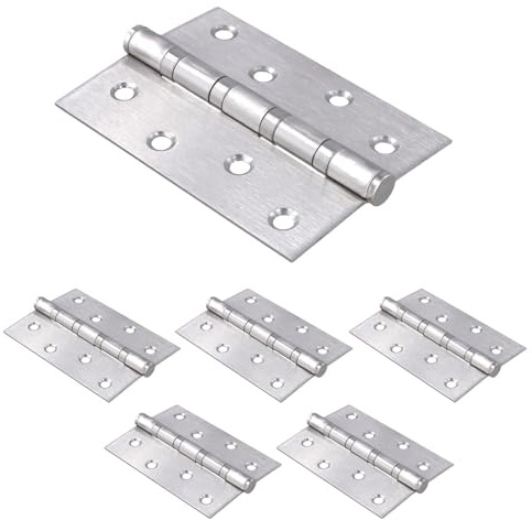 JIAYUET 6 PCS 4 Inch Stainless Steel Door Hinges, 100mm Ball Bearing Door Butt Hinges for Kitchen Cabinet, Sliver
