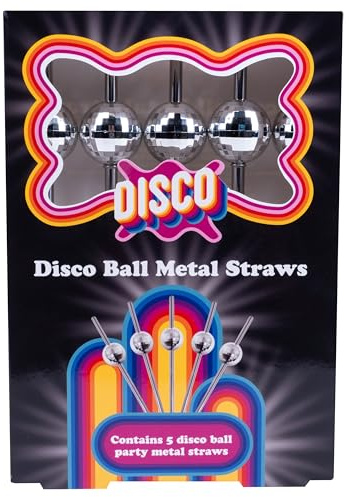 Fizz Creations Disco Ball Metal Straws. Set of Five Metal Party Straws. Reusable Straws Great for Parties. Cocktail Accessories.