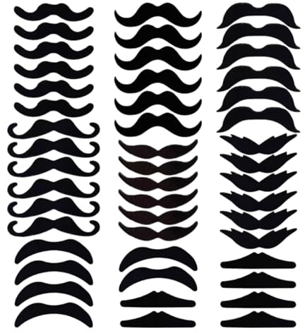 48 Stück Schnurrbart Zum Ankleben,Mexikaner Fasching Selbstklebend Schnauzer Bart Fake,Erwachsene Karneval Kleben BäRte Klebebart für Geburtstag Herren Kleber Aufklebbar Beard Falscher(Schwarz)