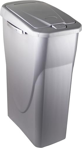 M home by Mazzei Mondex - Poubelle de Tri Sélectif 25L en Plastique - Ouverture facile Push - Coloris Gris Silver - Idéale pour Cuisine, Salle de Bain, Cellier - Fabriquée en France