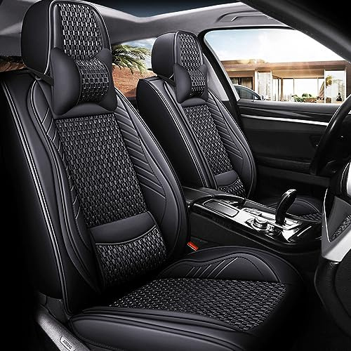 Romanbin Autositzbezug Für Hyundai Tucson 2005-2027 Schwarz CT13 | Komplettset 5-Sitze Autositzbezügen Leder Autositzbezüge Porosität Sitzbezüge Vorne und Hinten Sitzschoner &2 Nackenkissen