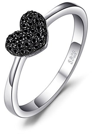 JewelryPalace Echter Edelstein Schwarz Spinell Ring, Verlobungsring Eheringe Promise Verlobung Ring Silber 925 Damen, Liebe Herz Silberringe Damenring Trauringe Antragsring Ringe, Damen Schmuck 53
