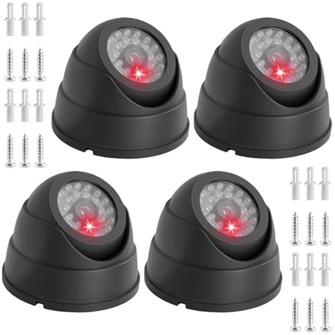 PORFOYO 4 Stück Kamera Attrappe, Dummy Kamera, Überwachungskamera Attrappe Fake Überwachungskamera Sicherheitskamera Mit Blinkendem Led-Licht Für Innen Außenbereich Schwarz
