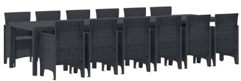 vidaXL 13-Piece Garden Dining Room Set with Cushions Anthracite Poly Rattan