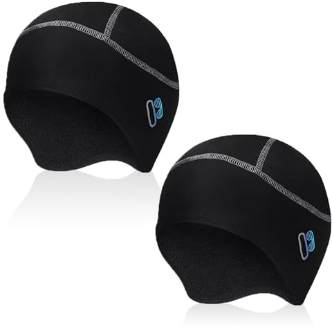 SAIIURV Winter Skull Cap Beanie, Fahrradmütze, Fahrradmütze unter Helm, Radkappen Unisex Liner mit Ohrabdeckungen und Brille, für Joggen, Skifahren, Radfahren, Snowboarden, Schwarz , Einheitsgröße