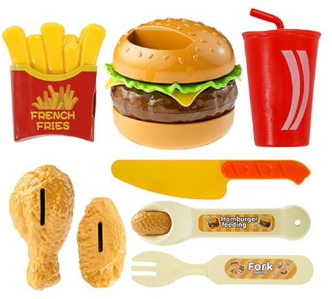 Jukeoiu Essensspielzeug - Lustig 8-Teilig Realistische Simulation,Hamburger Pommes Fake Essen Set,Für Geburtstag Weihnachtsfeier Feinmotorik Kinder Zuhause Und Schule