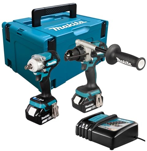 Makita DLX2590TJ 18V Li-ion LXT 2 Piece Brushless Combi Kit, Complete with 2 x 5.0 Ah Batteries and Charger, Supplied in a Makpac Case