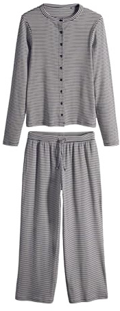 THE SET Damen Langarmshirt mit durchgehender Knopfleiste und Hose im Set