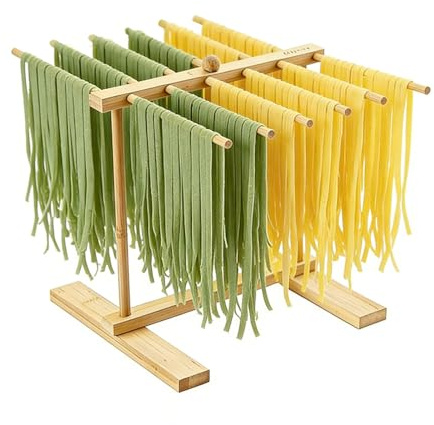 xolear Pastatork pastaställ trä, vikbar nudlar torkstativ, pasta stativ med överföringsstång och 12 stavar, pastaställ för torkning för spaghetti, hemlagade nudlar
