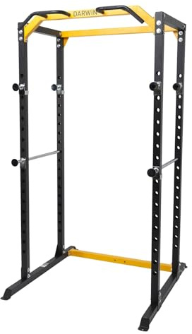 DARWIN FITNESS Power Cage | Power Rack für Heimfitness | 18-fach verstellbare Hantelablage | Klimmzugstange mit 5 Griffvarianten | max. 120 kg | 131×109×209 cm | Erweiterbar mit Kabelzug & Dip-Station