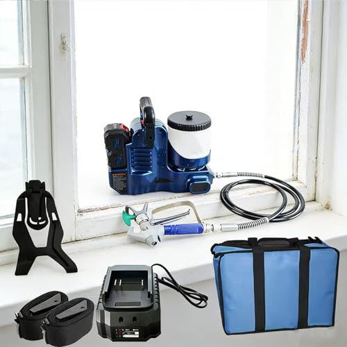 Pulverizador Pintura sin Aire,Máquina Pintura Airless,Pistola pulverizadora portátil con batería Litio,tolva 1,2L,15 MPa,6 velocidades,correa,2,8kg,para Pintar Exteriores,Interiores Battery3