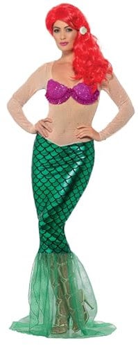 Smiffys Deluxe Sexy Meerjungfrau-Kostüm, Gra?n, mit langem Pailletten-Kleid und Haarklammer Halloween