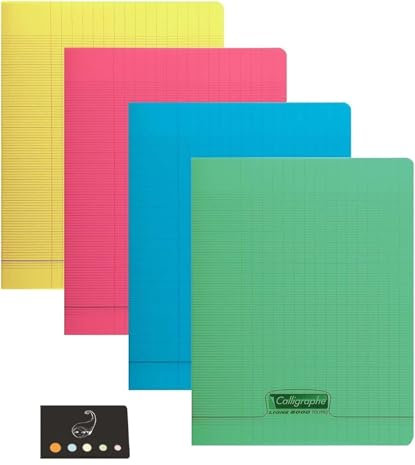 Lot De 4 Cahiers 24 x 32 cm 140 pages Couverture Polypro Grands Carreaux Seyes + 1 Index Adhésif Blumie