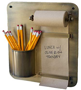 Kalalou Rouleau de notes à suspendre en laiton antique et pot à crayons