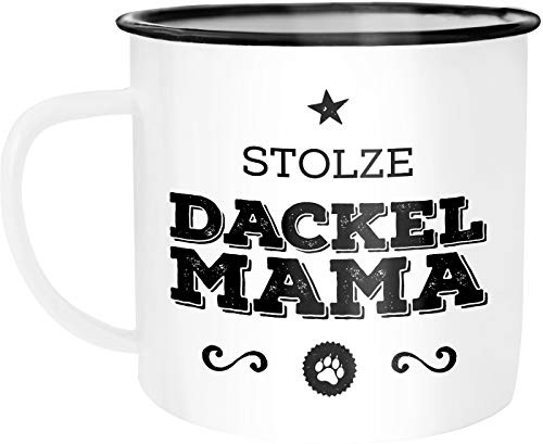 MoonWorks Emaille Tasse Becher Stolze (style_variation) Mama (style_variation) Besitzerin Hundebesitzerin Kaffeetasse Weiss-schwarz unisize