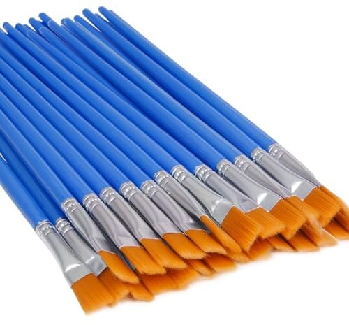 UPINS 30 Pcs Flat Paint Brushes,Small Brush Bulk for Detail Painting,Blue,7 mm
