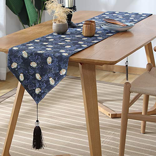 FANSU Tischläufer Dekoration, Baumwolle und Leinen Handgemachte mit Quasten Waschbar Modernen Vintages Stilvolle für Tischdekoration Party Bankett Fest Dekorative (33×140cm,Eule)