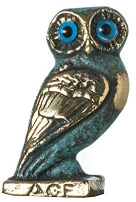 Eule der Athener Weisheit Bronze Skulptur Altgriechisch Grün-Gold Handgefertigt 5.3 cm