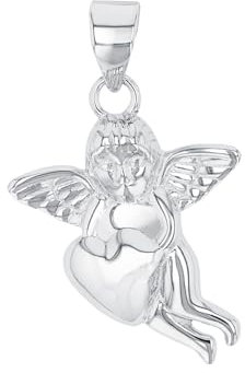 Amor Motivanhänger 925 Sterling Silber Damen Anhänger, 2,5 cm, Silber, Engel, Kommt in Schmuck Geschenk Box, 9621088