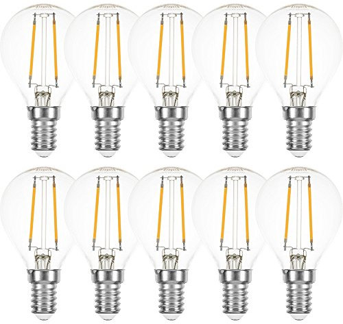 NCC-Licht 10 x LED Filament Leuchtmittel Tropfen 2W = 25W E14 Klar Kugel P45 Retro Glühfaden warmweiß 2700K