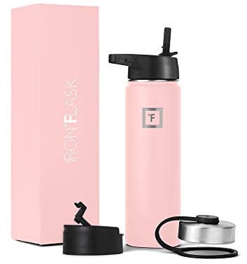 IRON °FLASK Metal Water Bottle with Straw Lid - 650ml 3 Lids - Stainless Steel Double-Walled Insulated Vacuum Leakproof - Sports Gym Camping Hiking Hydration School Kids