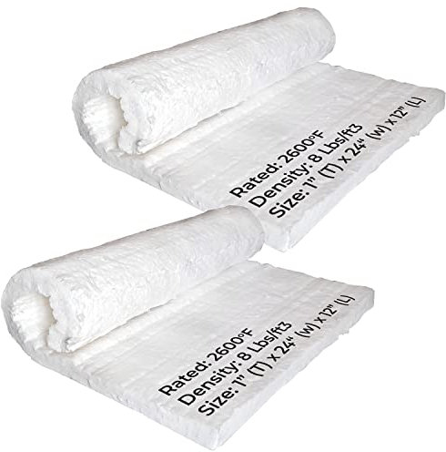 Simond Store 2 Pcs Ceramic Fiber Insulation Blanket, 8# Density 2600F, 1 X 12 X 24, Fireproof Insulation for Pizza Oven, Forge, Foundry, Furnace, Wall, Fireplace & Dishwasher