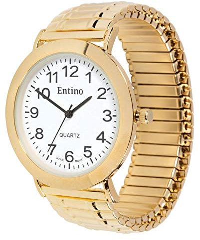 Entino Unisex Expander Armbanduhr Analoganzeige, Japanisches Quarzwerk, Zusätzliche Batterie (Gold)