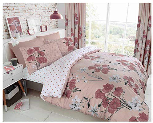 Lions Floral Bedding Set, King Size Bed Duvet Cover with Pillowcase, Luxury Printed Reversible Soft Quilt Covers, Ultra Soft Polyester-Cotton, 220x230cm Blush Pink