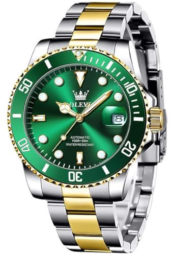 Automatikuhren für Herren, zweifarbig, mechanisch, Edelstahl, Saphir, selbstaufziehend, Armbanduhr, wasserdicht, legeres Uhren, keine Batterie (grün/blau/schwarz) round Automatik zweifarbig grün