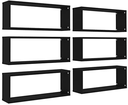 vidaXL 6X Würfelregal Wandregal Hängeregal Cube Lounge CD Regal Dekoregal Bücherregal Schweberegal Wandboard Regalwürfel Schwarz 60x15x23cm Holzwerkstoff