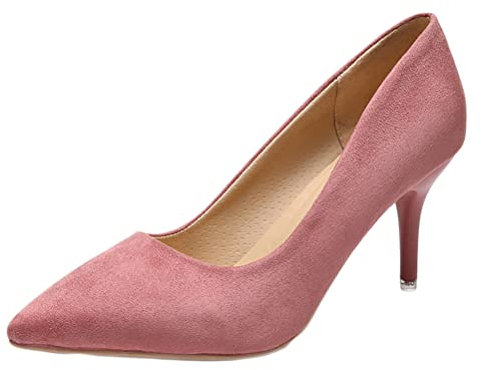Onsoyours Damen High Heels Spitze Pumps mit Pfennigabsatz PU Leder Einfarbig Leopard Rosa 36 EU