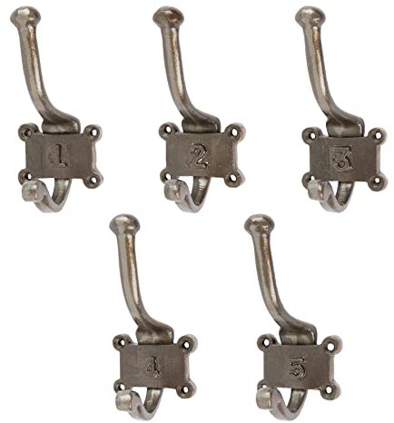 Hammer and Tongs 5X Raw 50mm x 115mm Numbered Double Wall Hook - Cast Iron Vintage Antique Wall Mounted Hanger