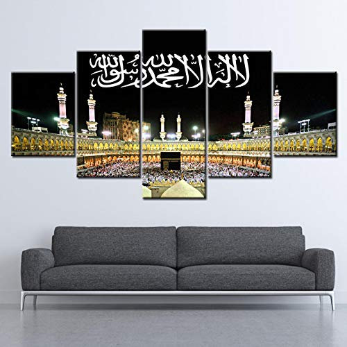 HD-Drucke Leinwand Wandkunst Wohnzimmer Wohnkultur Bilder 5 Stück Islam Mekka Kaaba Gemälde Poster40x60cmx2-40x80cmx2-40x100cmx1 Kein Rahmen