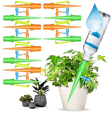 FAMKIT Lot de 12 pics d'arrosage automatique pour plantes avec valve à libération lente et support anti-basculement pour plantes d'intérieur et d'extérieur, s'adapte à toutes les bouteilles