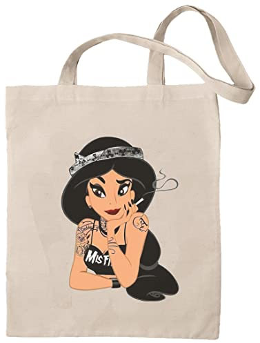 rainUP Tasche mit Prinzessinnen-Prinzessinnen, Punkrock, Tattoos, 100 % natürliche Bio-Baumwolle, wiederverwendbar und robust, ideal für Einkaufen, Strand, Alltag, Damentasche, Sommer, einzigartige