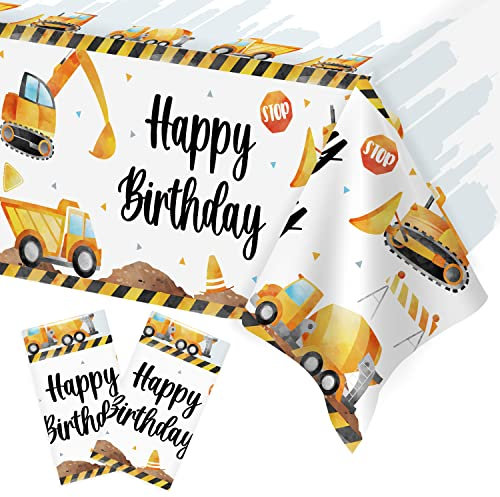 2 Stück Bagger Geburtstag Deko Tischdecke, 137 x 274cm Wasserdicht Plastik Tischdecke Kindergeburtstag für 16-20 Gäste