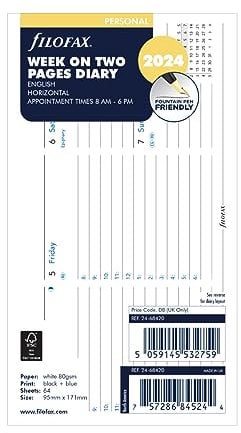 Filofax Persönliche horizontale Woche auf zwei Seiten mit Terminen 2024 Terminplaner
