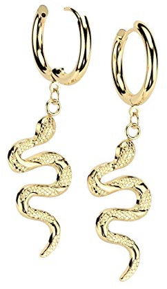 Treuheld® Edelstahl Creolen Ohrringe mit Schlangen-Anhänger | 3 Farben [03.] - gold