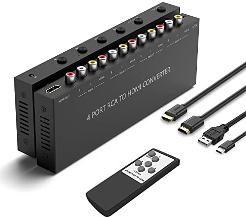 4 AV zu HDMI RCA zu HDMI Konverter 1080P/720P 4 Wege RCA Composite CVBS AV Schalter auf HDMI Konverter Adapter unterstützt Umschaltung 4:3/16:9 für Sega Xbox PS1 PS2 PS3 N64 NGC SNES WII VHS VCR